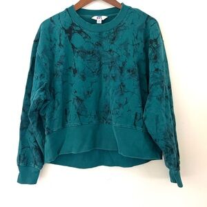 JoyLab Sweatshirt Long Sleeve Cropped Green Black Tie-Dye Women's Top Size M